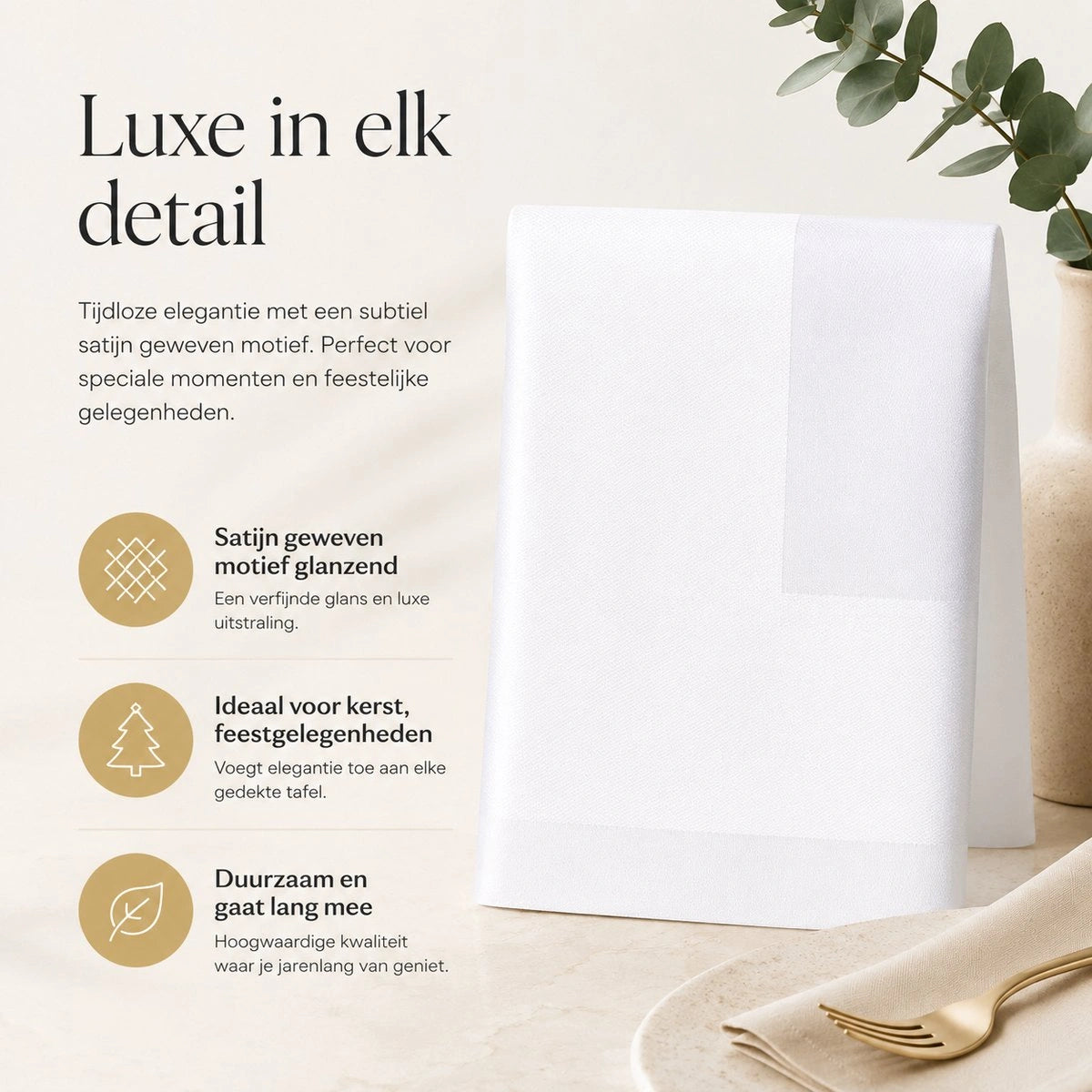 Servetten 50x50 cm - 100% katoen - Damast - Satijnband - Wit
