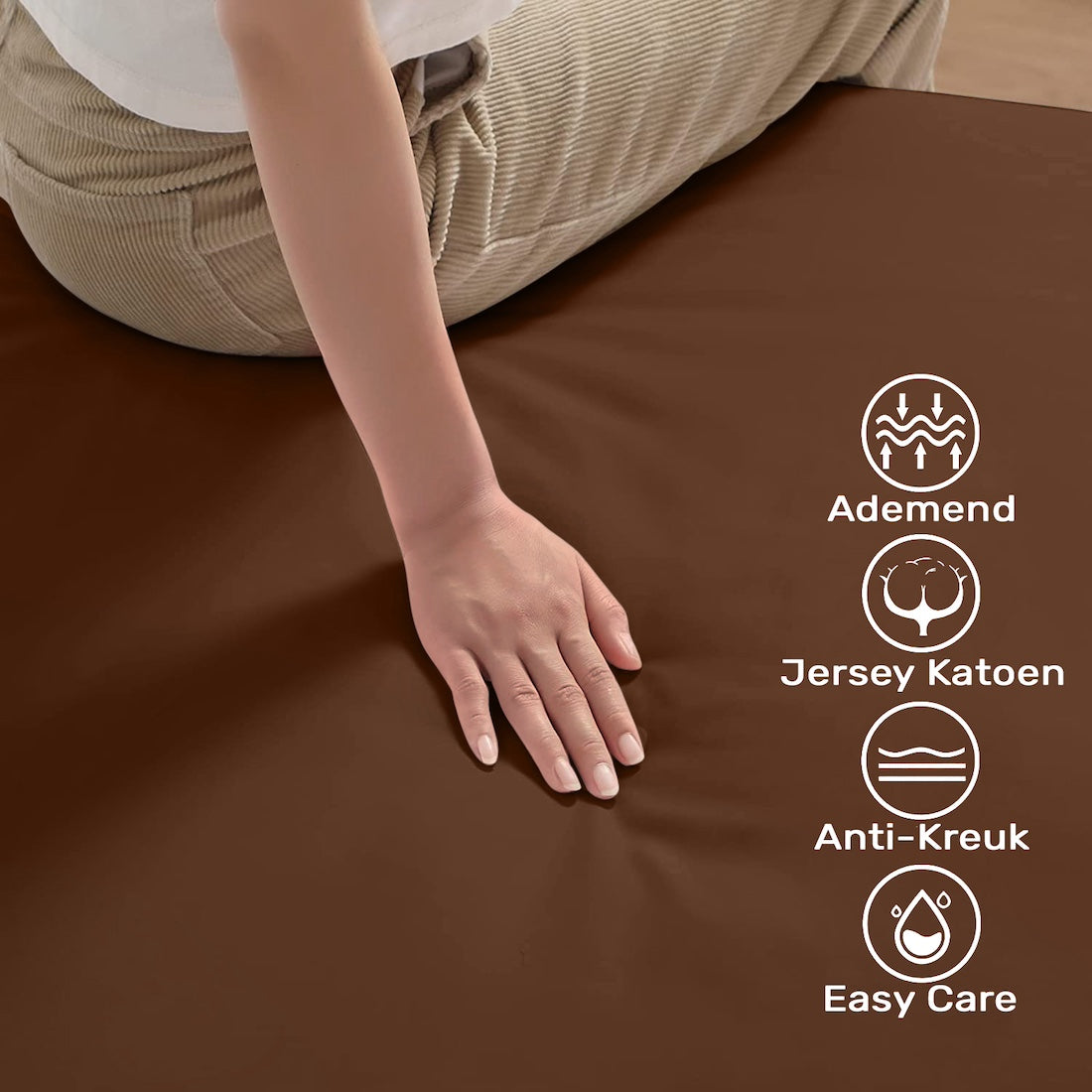 Hoeslaken Jersey 90x200 Pure Cotton Bruin