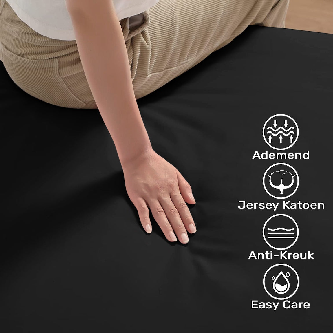 Hoeslaken Jersey 160x200 Pure Cotton Zwart