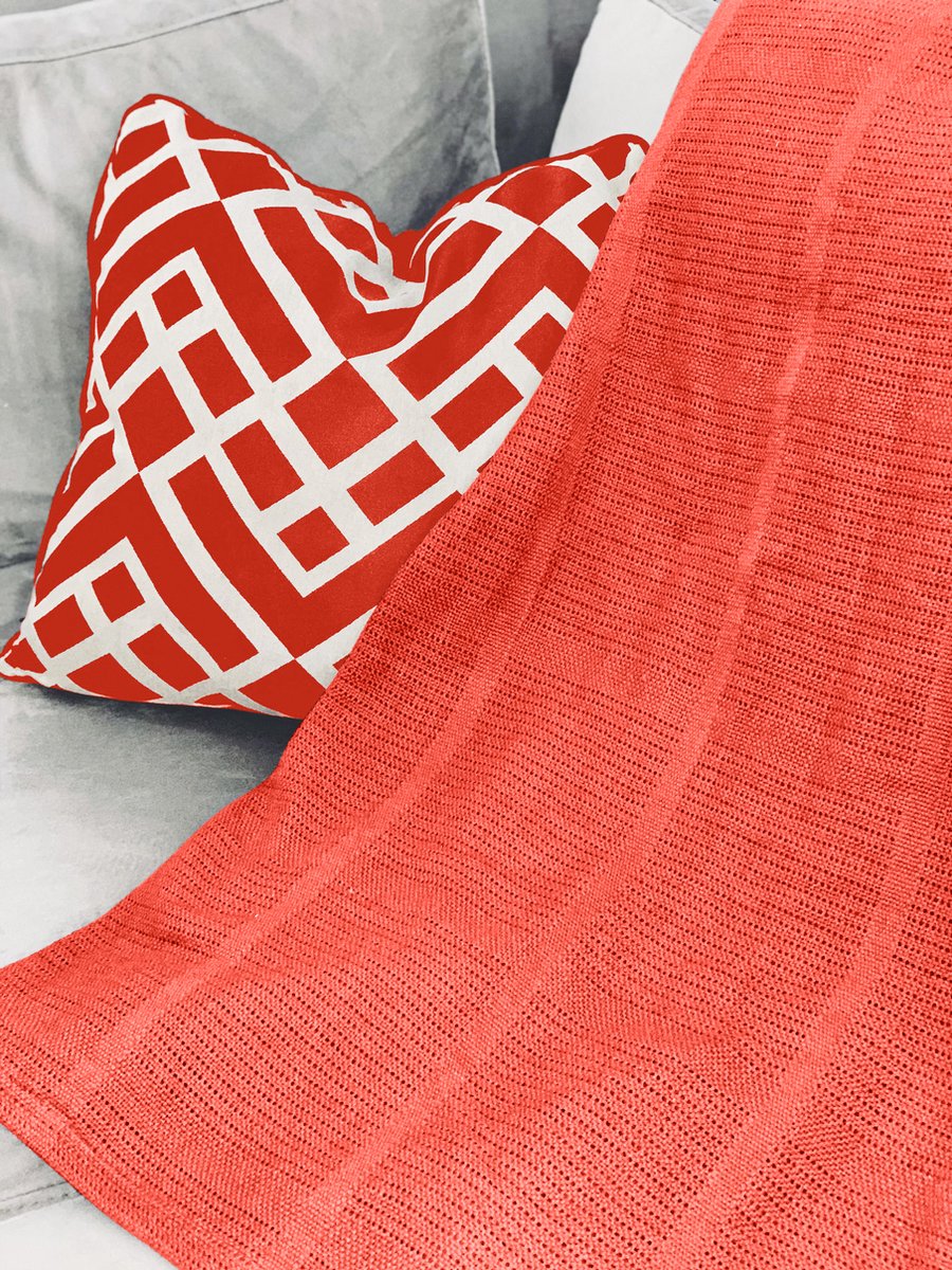 Cellulair Plaid 150x200 Pure Cotton Coraal