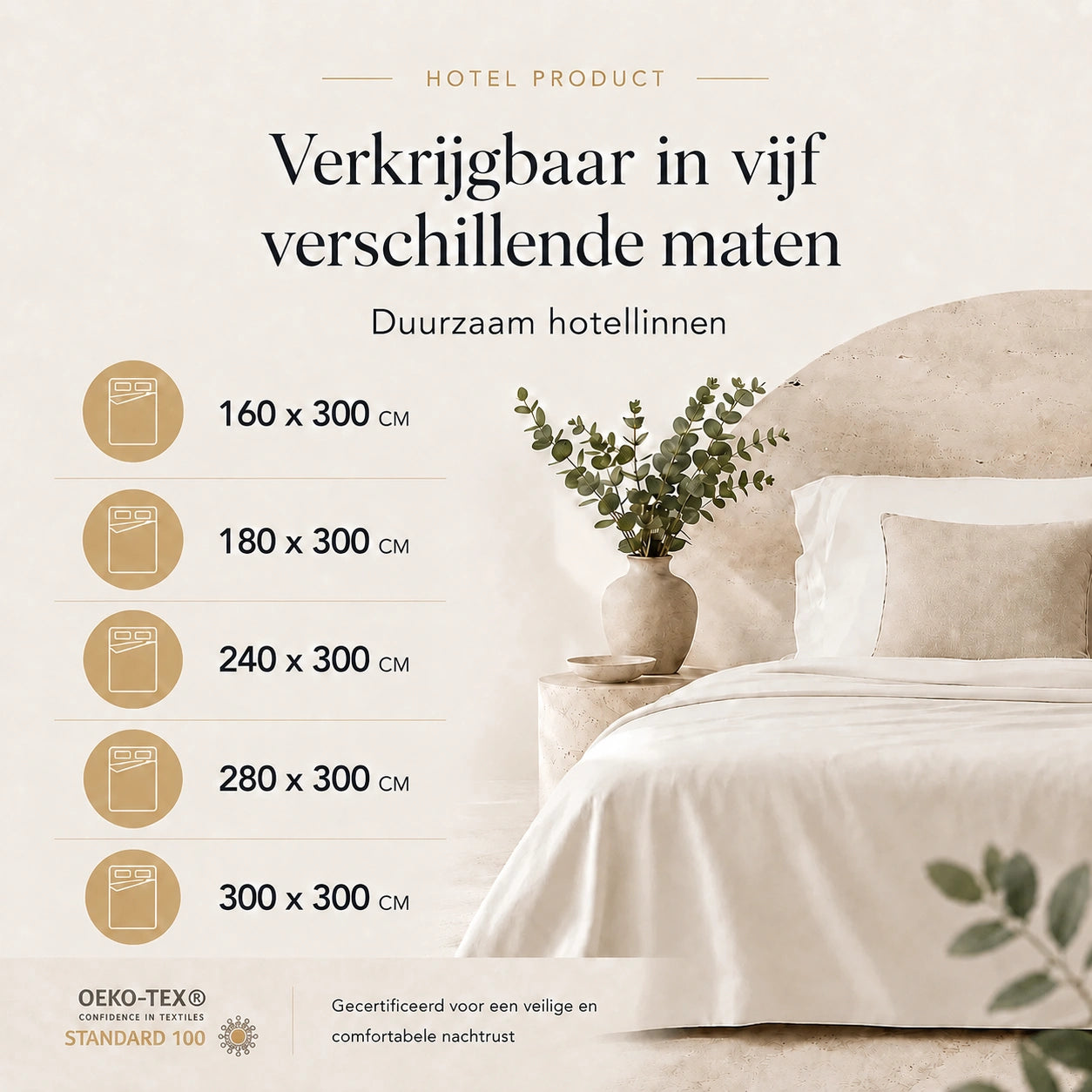 Hotel laken 2 persoons - 300x300 cm - Egyptisch katoen - TC200 - Wit