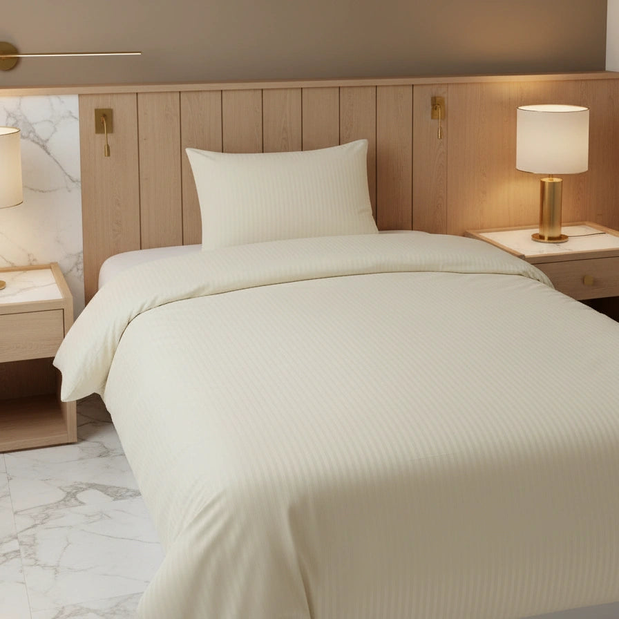 Dekbedovertrek 140x200 Satijn Katoen Gestreept Creme