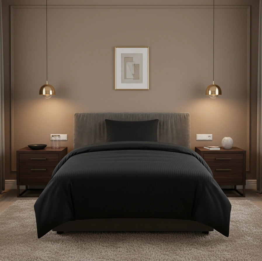 Dekbedovertrek 140x200 Satijn Katoen Gestreept Zwart