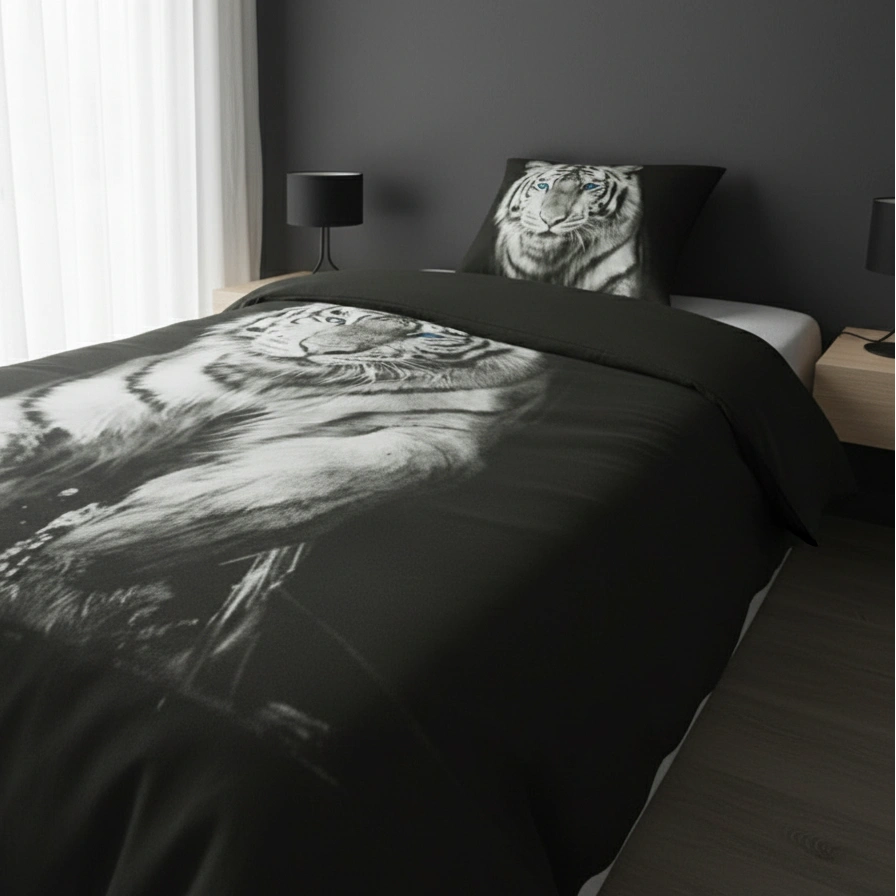 Dekbedovertrek 140x200 Katoen Witte Tijger Zwart