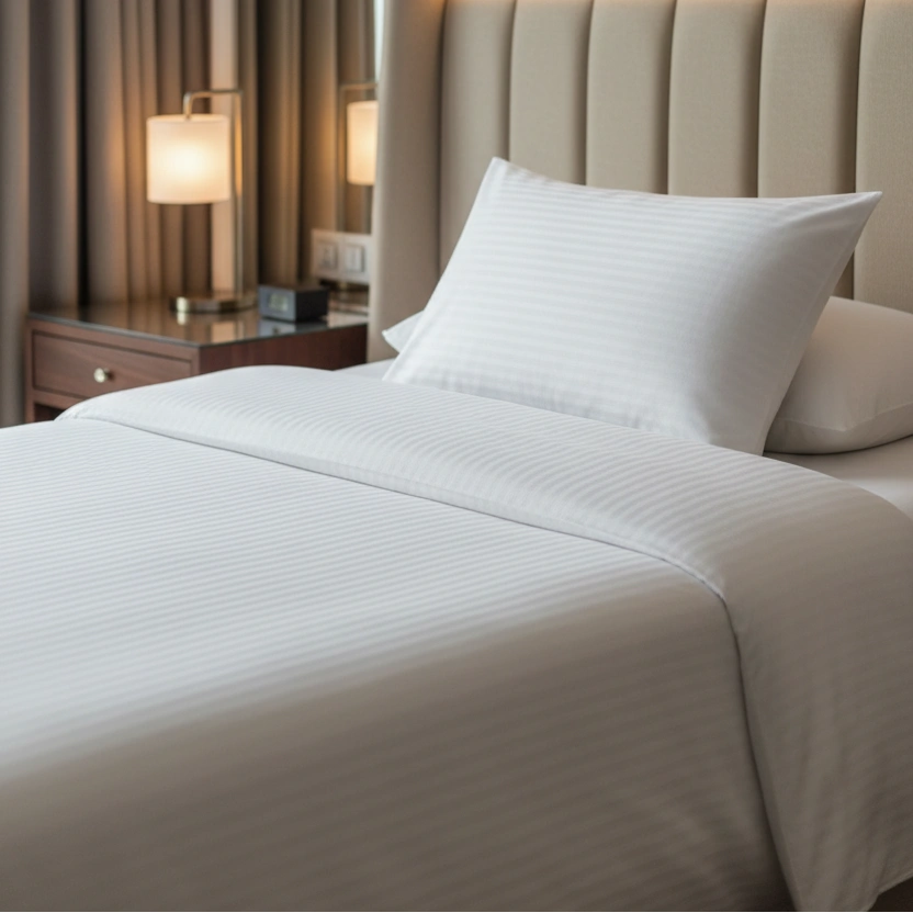 Hotel Dekbedovertrek 140x200 - Satijn streep 10mm - Wit