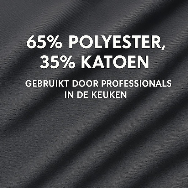 Detail van de stof van antraciet keukenschort - mix van katoen en polyester, stevig en ademend - Beterkatoen