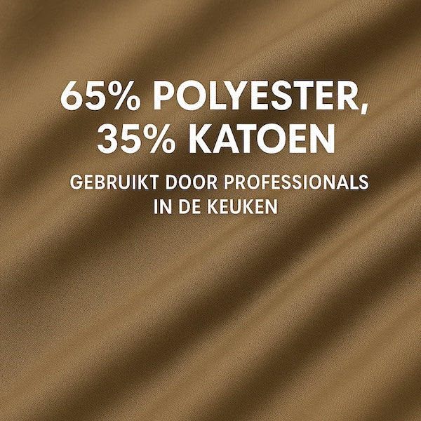 Detail van de stof van bruine keukenschort - mix van katoen en polyester, stevig en ademend - Beterkatoen