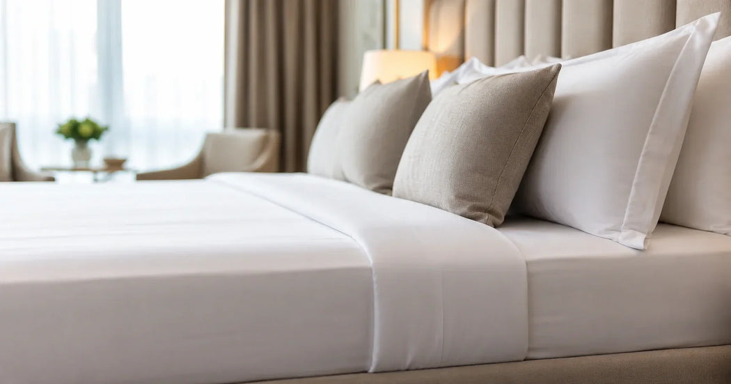 Professioneel hotelbeddengoed van hotelkwaliteit op een strak opgemaakt hotelbed