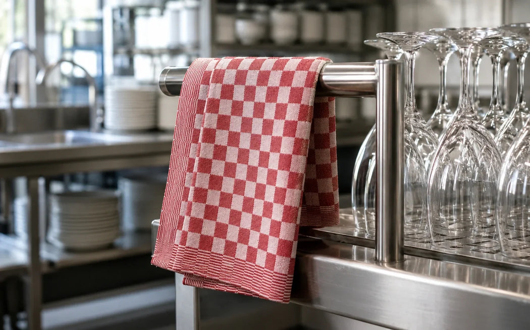 Professionele horeca-theedoeken van katoen in een professionele keuken voor dagelijks intensief gebruik