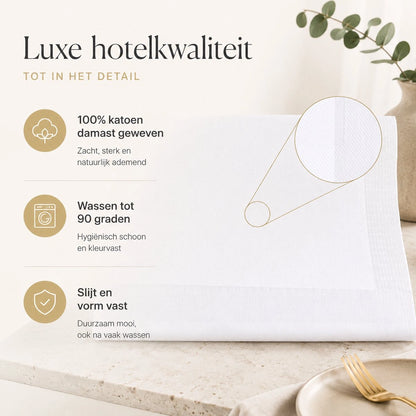 Servetten 50x50 cm - 100% katoen - Damast - Satijnband - Wit