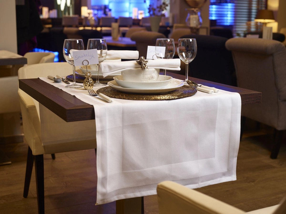 Servetten 50x50 cm - 100% katoen - Damast - Satijnband - Wit