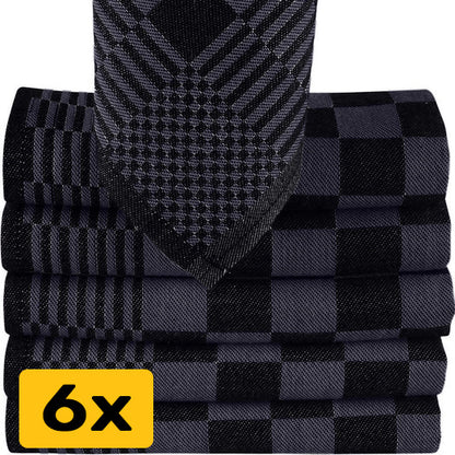 Theedoeken Geruit 65x65 cm - Set van 6 - Antraciet-Zwart