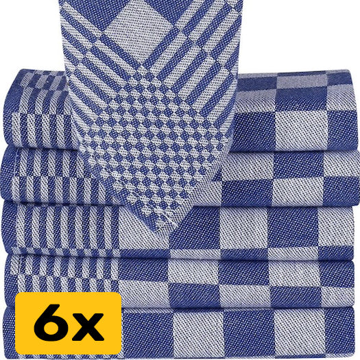 Theedoeken set van 6 - 65x65cm - Blauw-Wit