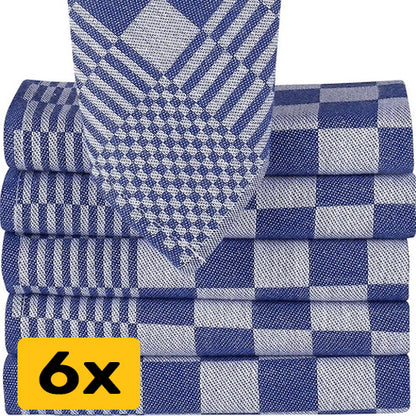 Theedoeken Geruit 65x65 cm - Set van 6 - Blauw-Wit