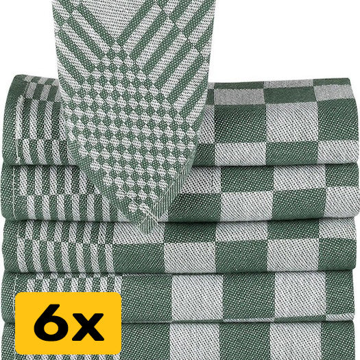 Theedoeken set van 6 - 65x65cm - Groen-Wit