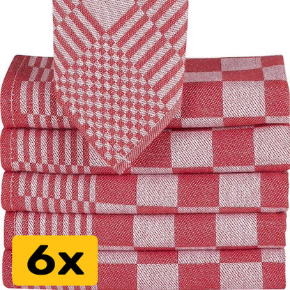 Theedoeken Geruit 65x65 cm - Set van 6 - Rood-Wit