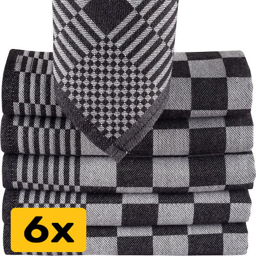 Theedoeken set van 6 - 65x65cm - Zwart-Wit