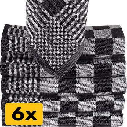 Theedoeken Geruit 65x65 cm - Set van 6 - Zwart-Wit
