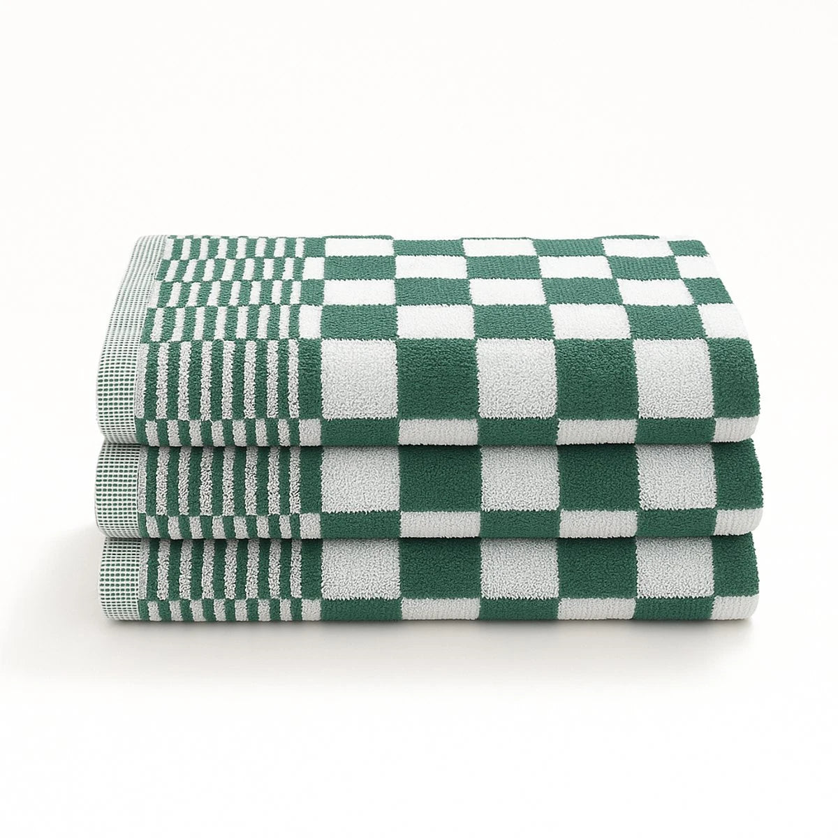 Keukenhanddoeken Geruit 50x50 - Set van 3 - Groen-Wit