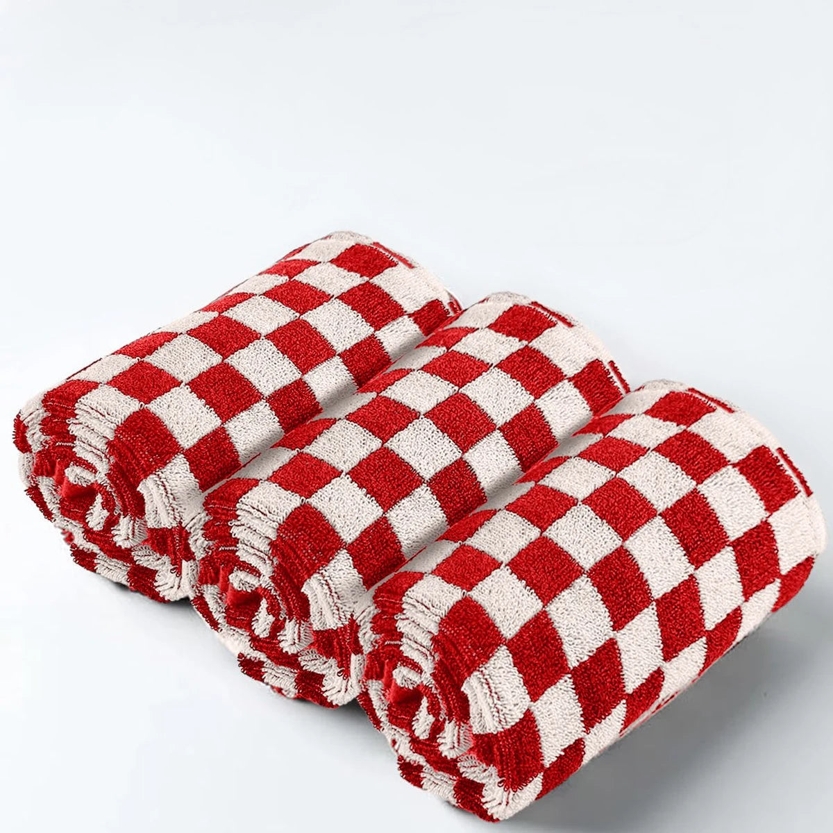 Keukenhanddoeken Geruit 50x50 - Set van 3 - Rood-Wit