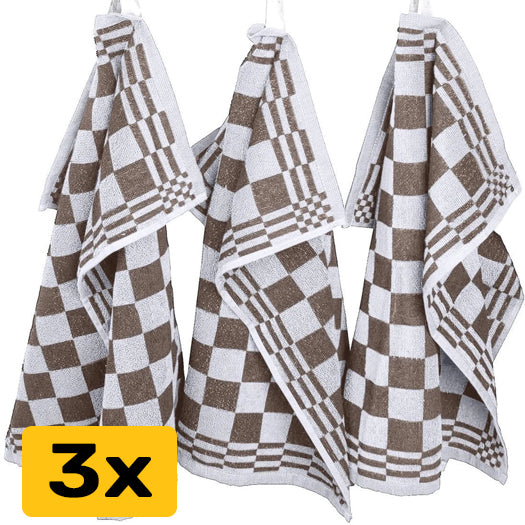 Keukenhanddoeken set van 3 - 50x50cm - Bruin-Wit
