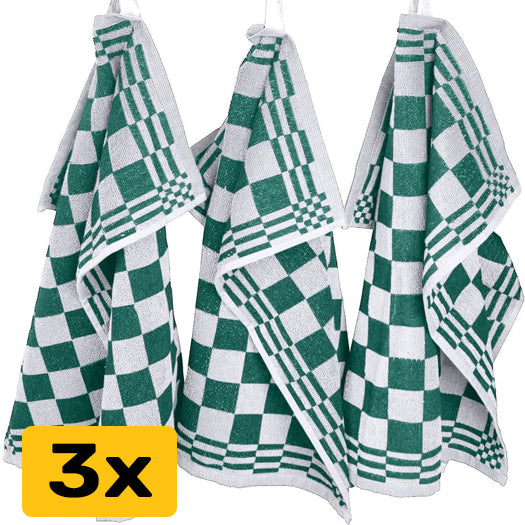 Keukenhanddoeken set van 3 - 50x50cm - Groen-Wit