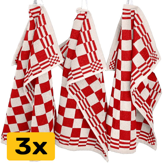 Keukenhanddoeken set van 3 - 50x50cm - Rood-Wit