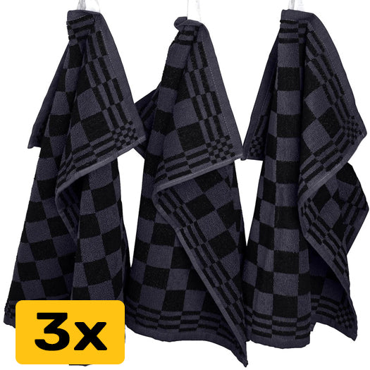 Keukenhanddoeken set van 3 - 50x50cm - Zwart-Antraciet