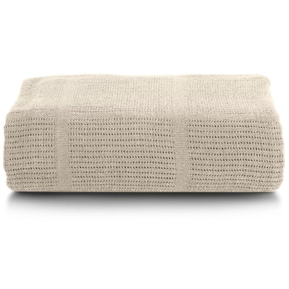 PureCotton beige plaid, gemaakt van 100% katoen en zacht voor de huid. Te gebruiken als deken of als sprei voor bed en bank.