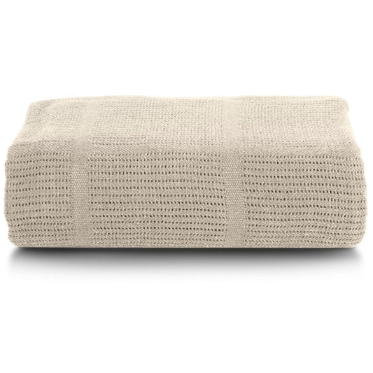 PureCotton beige plaid, gemaakt van 100% katoen en zacht voor de huid. Te gebruiken als deken of als sprei voor bed en bank.