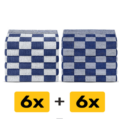 Theedoeken en Handdoeken Set (12 stuks) - Blauw-Wit