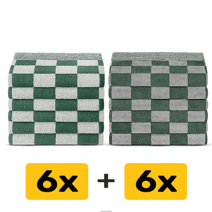 Theedoeken en Handdoeken Set (12 stuks) - Groen-Wit