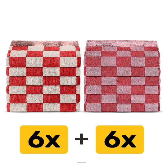 Theedoeken en Handdoeken Set (12 stuks) - Rood-Wit