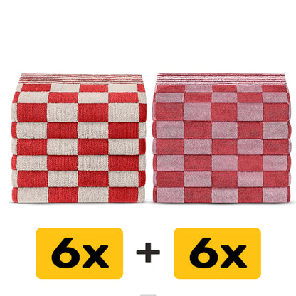 Theedoeken en Handdoeken Set (12 stuks) - Rood-Wit