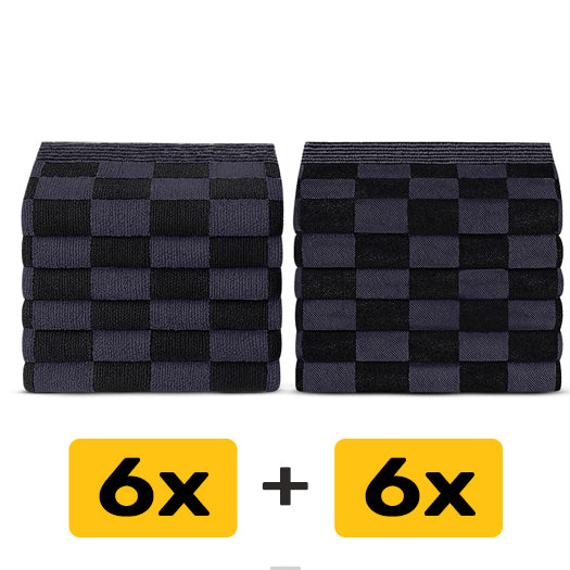 Theedoeken en Handdoeken Set (12 stuks) - Zwart-Antraciet