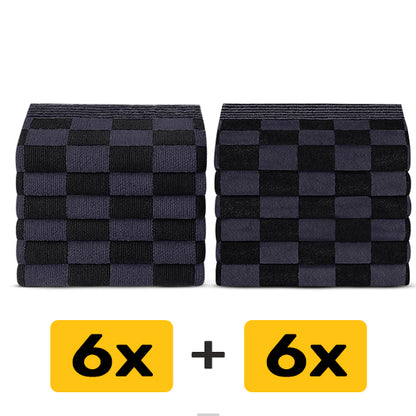 Theedoeken en Handdoeken Set (12 stuks) - Zwart-Antraciet