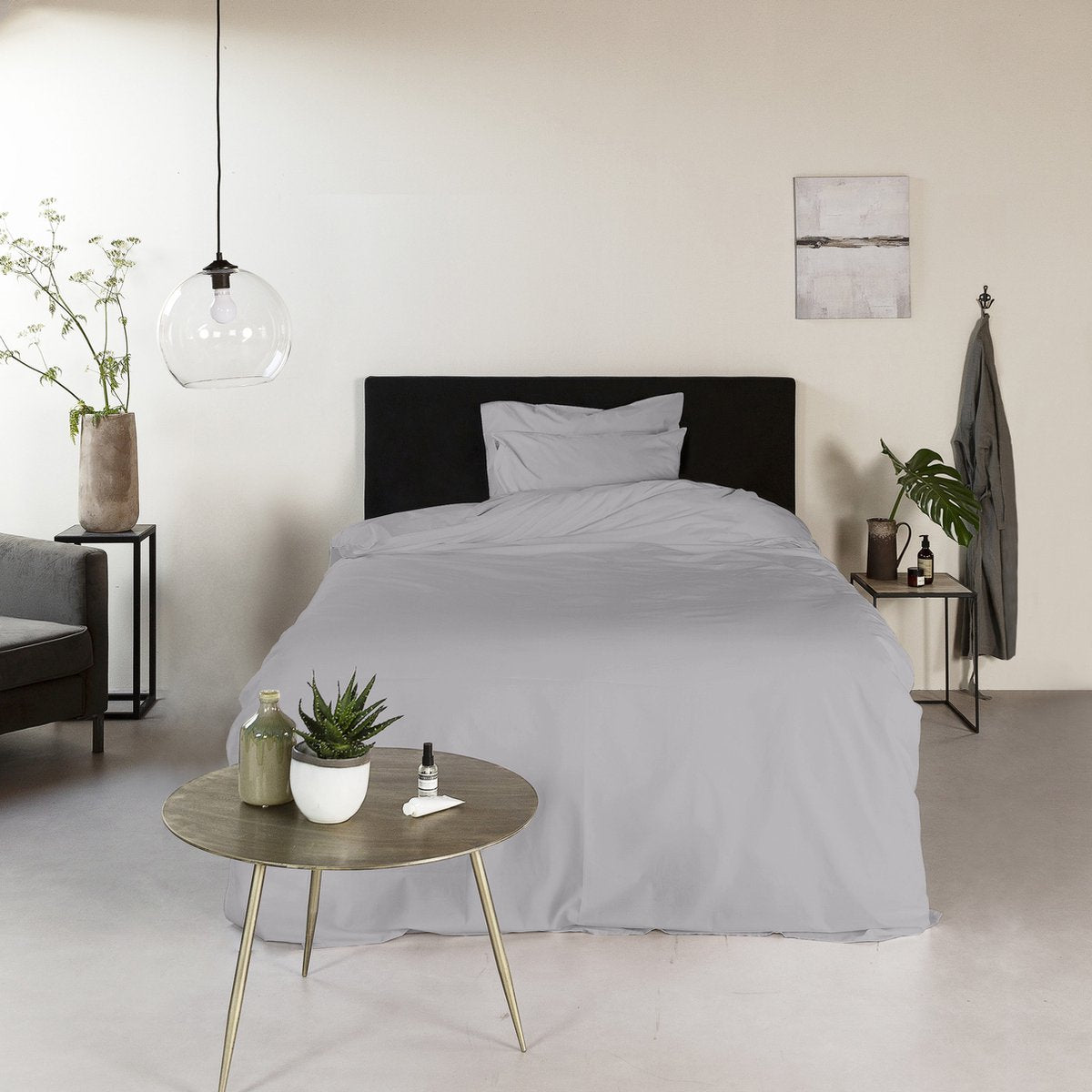 Grijs katoenen dekbedovertrek 140x200 - effen design met luxe hoteluitstraling - Beterkatoen
