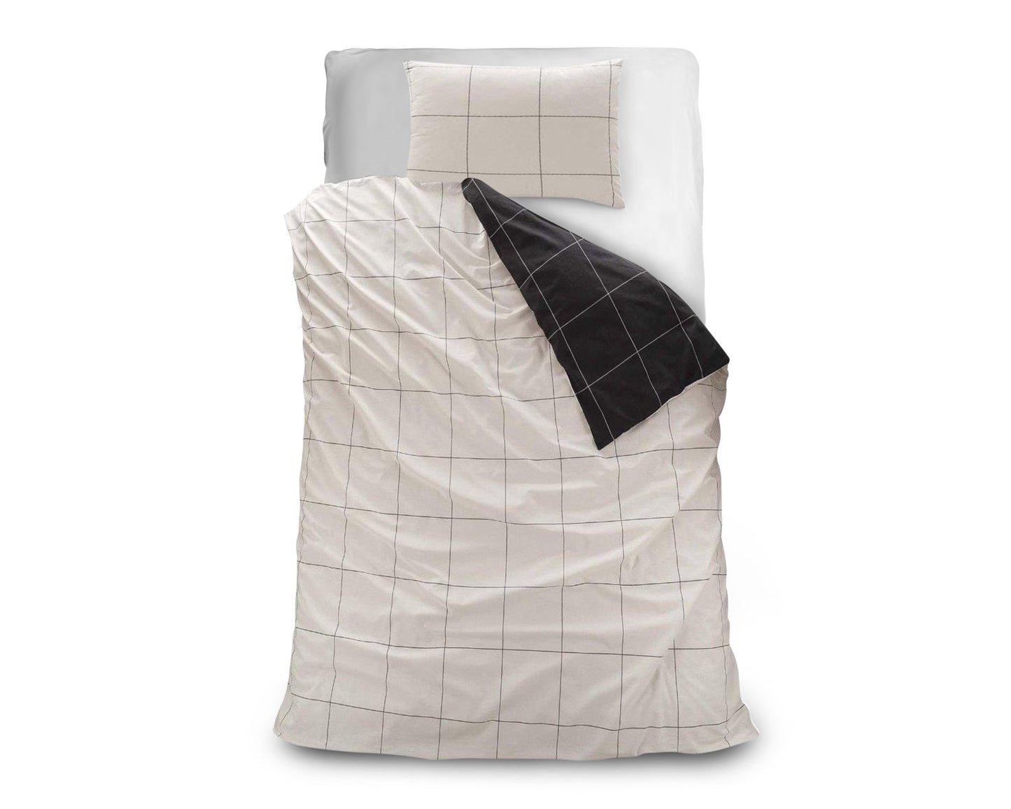 Dekbedovertrek 140x200 katoen zwart wit - double face ontwerp in Care patroon - Beterkatoen