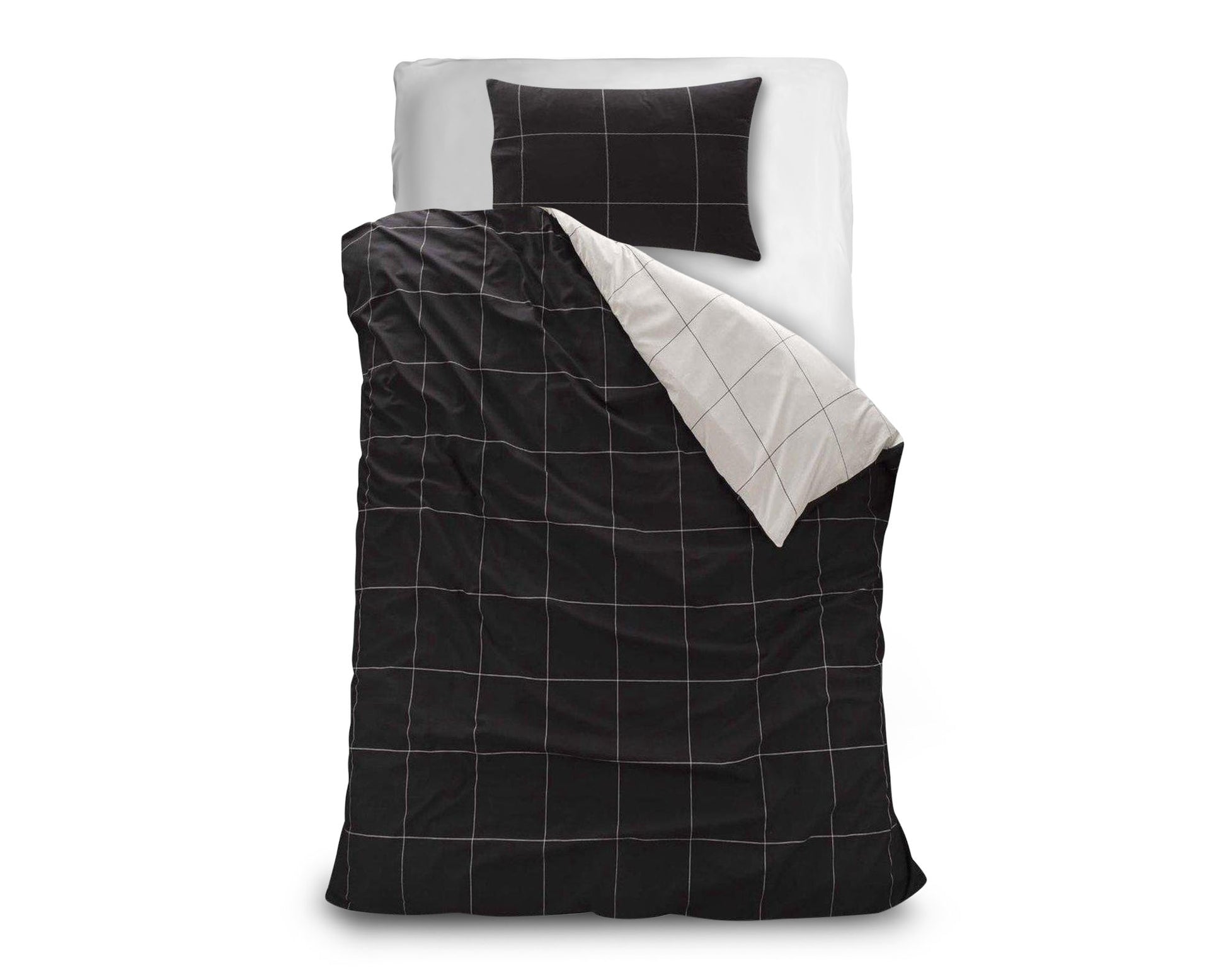 Dubbelzijdig dekbedovertrek 140x200 zwart wit - katoenen Care patroon - Beterkatoen