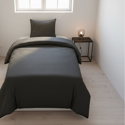 Dekbedovertrek 140x200 Satijn Katoen Gestreept Antraciet