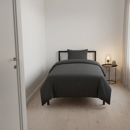 Dekbedovertrek 140x200 Satijn Katoen Gestreept Antraciet