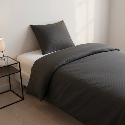 Dekbedovertrek 140x200 Satijn Katoen Gestreept Antraciet