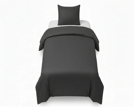 Dekbedovertrek 140x200 Satijn Katoen Gestreept Antraciet