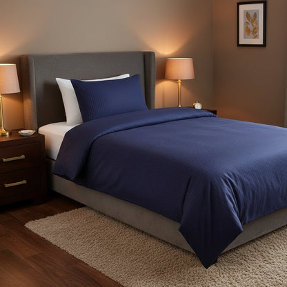 Dekbedovertrek 140x200 Satijn Katoen Gestreept Blauw