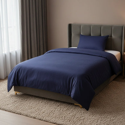 Dekbedovertrek 140x200 Satijn Katoen Gestreept Blauw