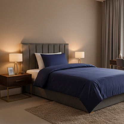 Dekbedovertrek 140x200 Satijn Katoen Gestreept Blauw