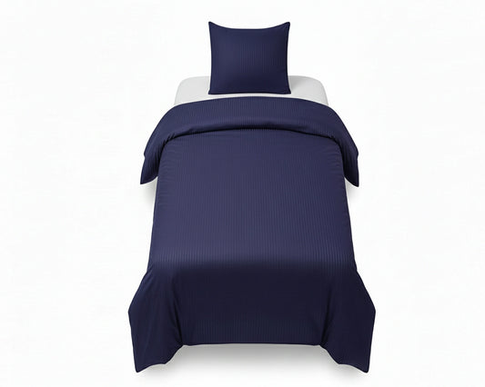 Dekbedovertrek 140x200 Satijn Katoen Gestreept Blauw