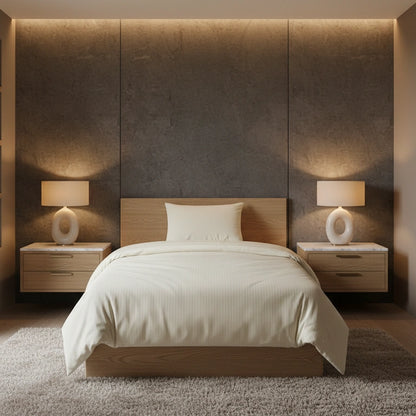 Dekbedovertrek 140x200 Satijn Katoen Gestreept Creme