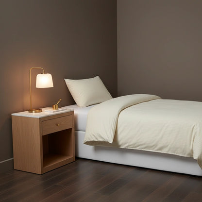 Dekbedovertrek 140x200 Satijn Katoen Gestreept Creme