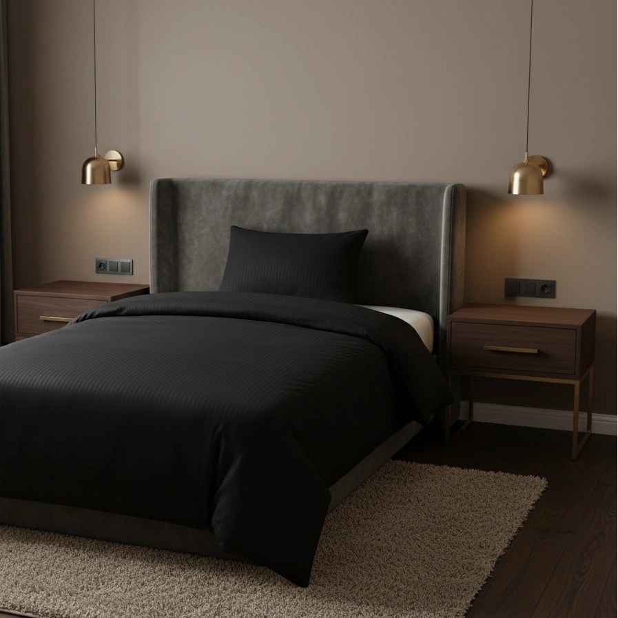 Dekbedovertrek 140x200 Satijn Katoen Gestreept Zwart